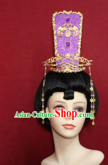 Traditional Chinese Ancient Female Official Purple Ribbon Hair Crown Handmade Hair Jewelry Taoist Nun Hairpins Hair Accessories for Women