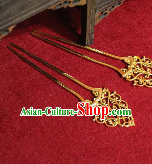 Traditional Chinese Handmade Golden Hairpins Ancient Tang Dynasty Imperial Consort Hair Accessories Hair Clip for Women