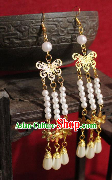 Traditional Chinese Ancient Princess Earrings Handmade Jewelry Accessories Golden Tassel Eardrop for Women