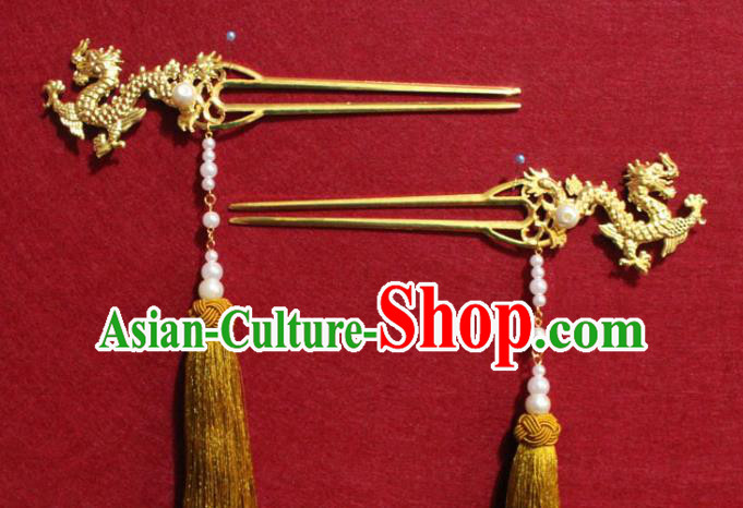 Traditional Chinese Handmade Ming Dynasty Prince Golden Hair Crown Ancient Noble Childe Dragon Hairpin Hair Accessories for Men