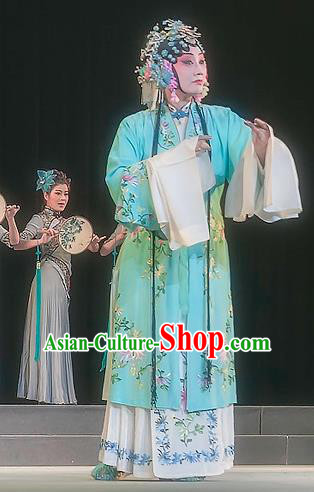 Chinese Sichuan Opera Rich Female Garment Zhuo Wenjun Costumes and Hair Accessories Traditional Peking Opera Hua Tan Blue Dress Diva Apparels