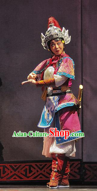 Chinese Sichuan Opera Martial Female Garment Costumes and Hair Accessories Xi Zhao Qi Shan Traditional Peking Opera Swordswoman Armor Dress Apparels