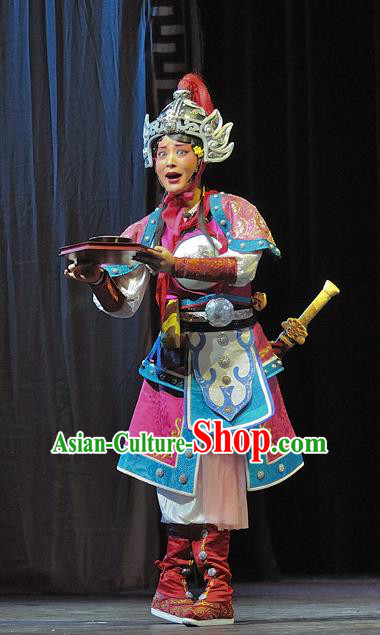 Chinese Sichuan Opera Martial Female Garment Costumes and Hair Accessories Xi Zhao Qi Shan Traditional Peking Opera Swordswoman Armor Dress Apparels