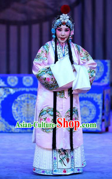 Chinese Beijing Opera Young Female Apparels Costumes and Headpieces Traditional Peking Opera Mrs Anguo Diva Liang Hongyu Pink Dress Garment
