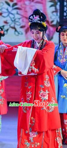 Chinese Sichuan Opera Bride Garment Costumes and Hair Accessories He Zhu Pei Traditional Peking Opera Hua Tan He Zhu Dress Actress Apparels