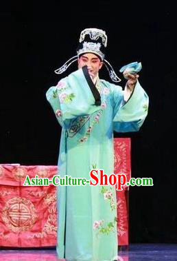 He Zhu Pei Chinese Sichuan Opera Niche Apparels Costumes and Headpieces Peking Opera Scholar Zhao Peng Garment Young Male Clothing