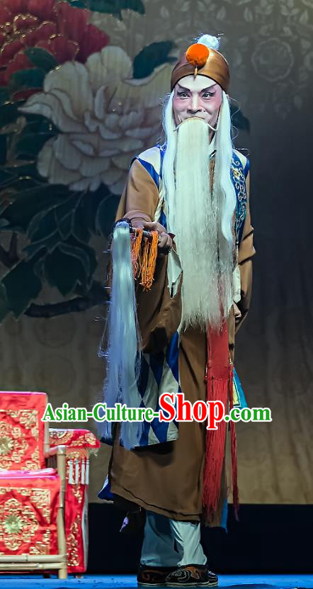 Chinese Sichuan Opera Taoist Priest Apparels Costumes and Headpieces Peking Opera Elderly Male Garment Laosheng Clothing