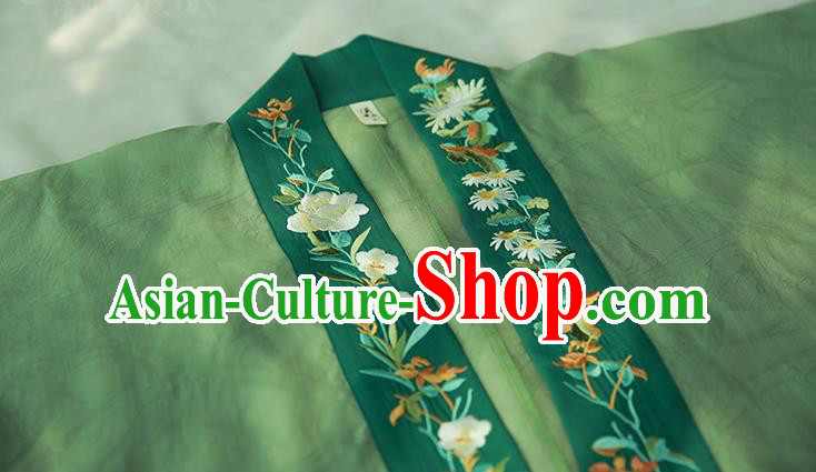 Traditional Chinese Song Dynasty Young Female Apparels Historical Costumes Ancient Royal Princess Embroidered Green Hanfu Dress