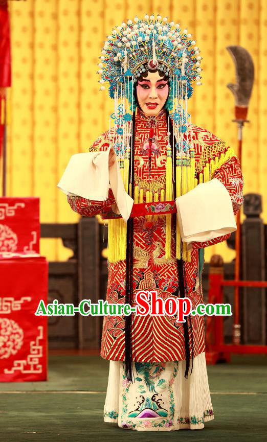 Chinese Beijing Opera Wedding Apparels Costumes and Headdress A Honey Trap Traditional Peking Opera Hua Tan Red Dress Actress Sun Shangxiang Garment