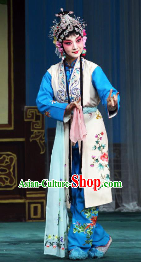 Chinese Beijing Opera Young Lady Apparels Costumes and Headdress The Mirror of Fortune Traditional Peking Opera Xiaodan Dress Maidservant Shou Chun Garment
