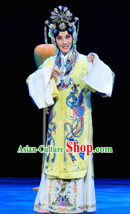 Chinese Beijing Opera Diva Apparels Empress Costumes and Headdress Luo Yang Gong Traditional Peking Opera Young Female Dress Queen Zhangsun Garment