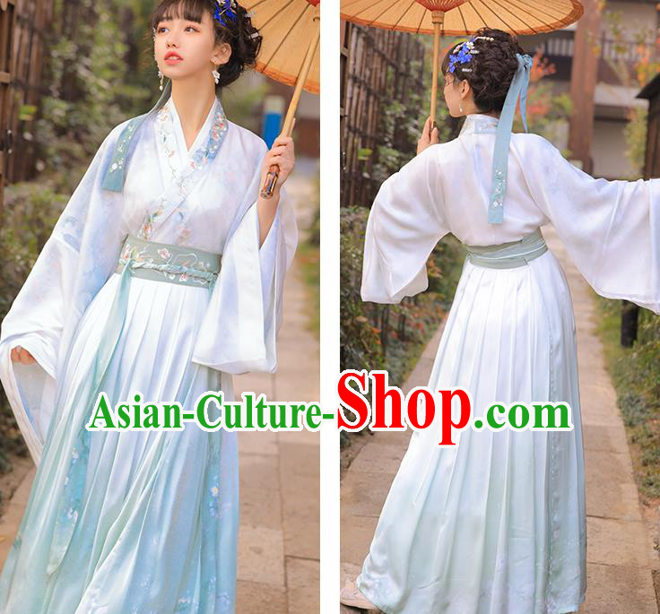 Chinese Traditional Jin Dynasty Royal Princess Historical Costumes Ancient Noble Lady Embroidered Hanfu Dress Apparels Complete Set