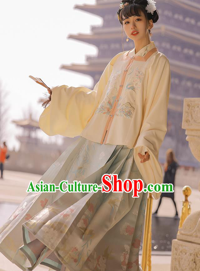 Chinese Ancient Ming Dynasty Noble Lady Embroidered Hanfu Dress Apparels Traditional Historical Costumes for Woman