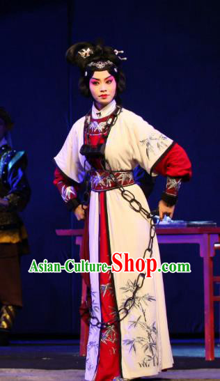 Chinese Beijing Opera Young Female Apparels Diva Jiang Yan Costumes and Headdress Da Meng Chang Ge Traditional Peking Opera Huadan Dress Garment