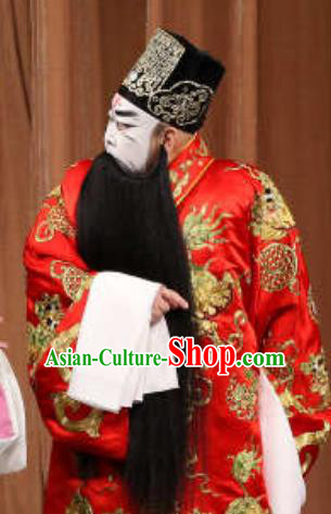 Qun Jie Hua Chinese Peking Opera Elderly Male Garment Costumes and Headwear Beijing Opera Laosheng Apparels Chancellor Cao Cao Clothing