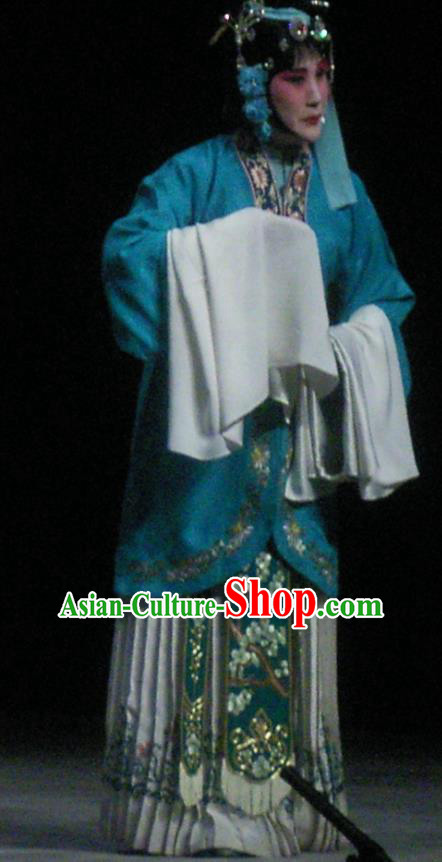Chinese Beijing Opera Distress Maiden Apparels Costumes and Headdress Qing Si Hen Traditional Peking Opera Hua Tan Dress Young Female Jiao Guiying Garment