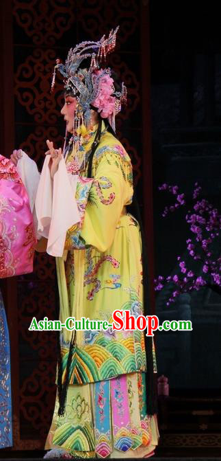 Chinese Jin Opera Diva Garment Costumes and Headdress Da Jin Zhi Traditional Shanxi Opera Hua Tan Dress Princess Shengping Yellow Apparels