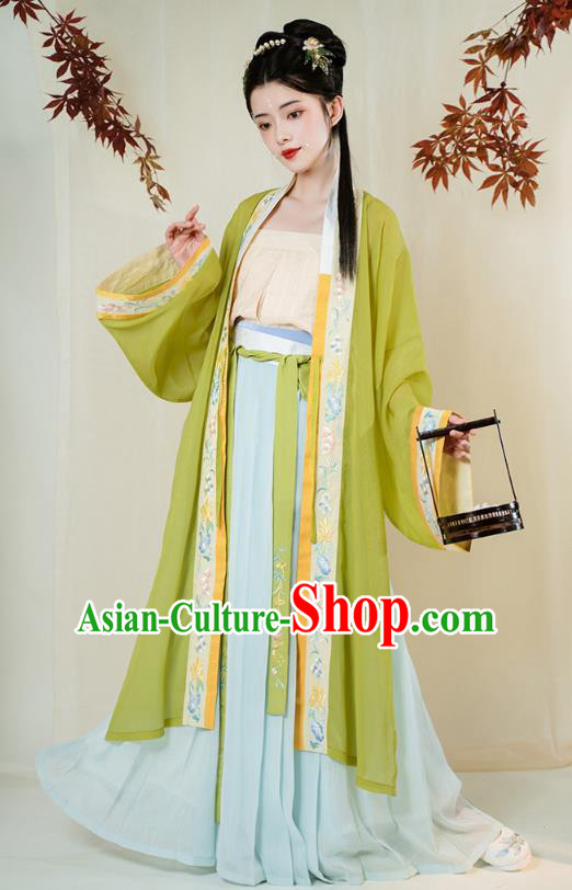 Chinese Ancient Song Dynasty Young Lady Embroidered Hanfu Dress Traditional Civilian Girl Apparels Historical Costumes Complete Set