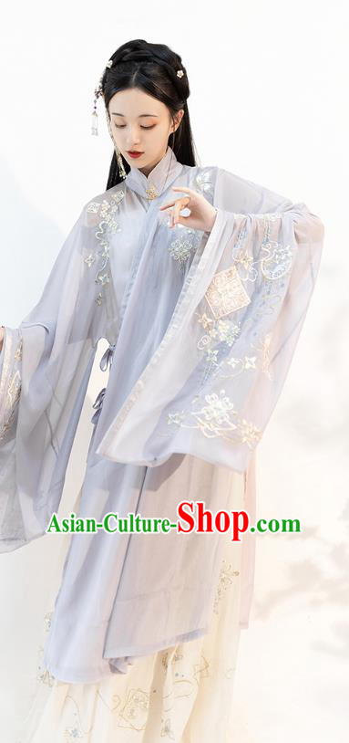 Chinese Ming Dynasty Young Lady Historical Costumes Traditional Apparels Ancient Patrician Woman Embroidered Hanfu Dress