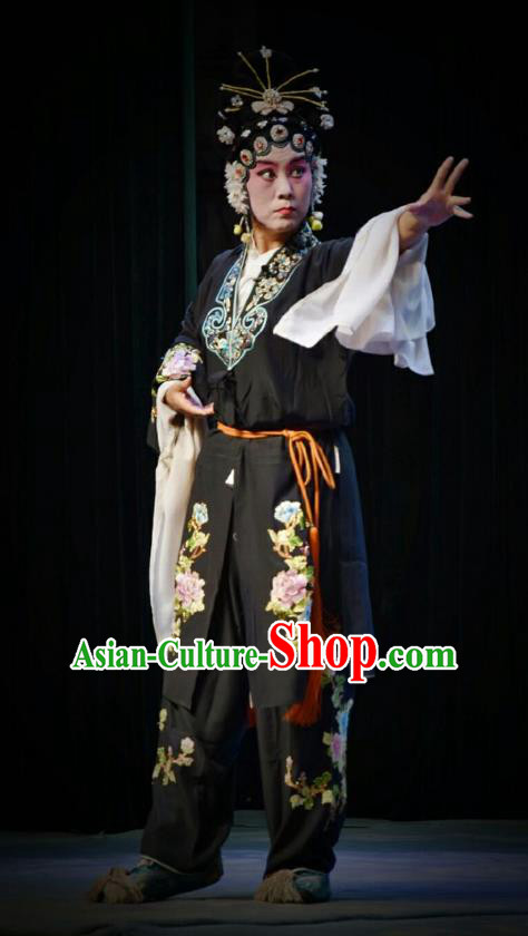 Chinese Jin Opera Martial Woman Garment Costumes and Headdress Traditional Shanxi Opera Female Swordsman Dress Wudan Apparels