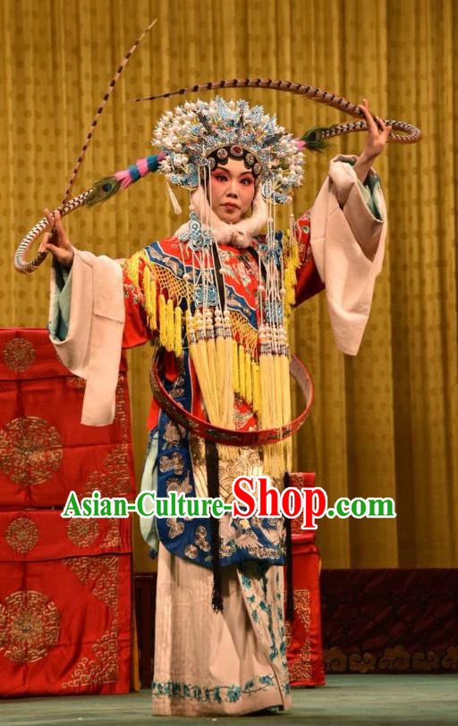 Chinese Jin Opera Hua Tan Garment Costumes and Headdress Jin Sha Tan Traditional Shanxi Opera Queen Dress Court Woman Apparels