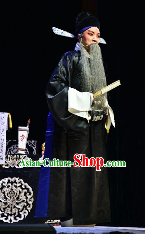 Fifteen Strings of Cash Chinese Shanxi Opera Prefect Suzhou Kuang Zhong Apparels Costumes and Headpieces Traditional Jin Opera Laosheng Garment Elderly Male Clothing