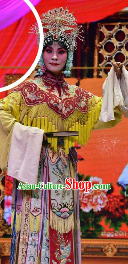 Chinese Jin Opera Imperial Consort Liu Garment Costumes and Headdress Palm Civet for Prince Traditional Shanxi Opera Hua Tan Dress Actress Court Female Apparels