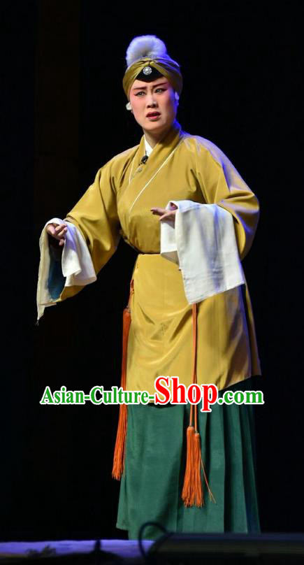 Chinese Jin Opera Laodan Garment Costumes and Headdress Fifteen Strings of Cash Traditional Shanxi Opera Elderly Female Dress Dame Apparels