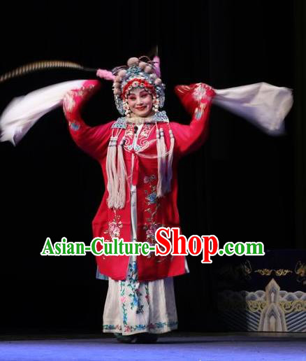 Chinese Jin Opera Hua Tan Garment Costumes and Headdress San Guan Dian Shuai Traditional Shanxi Opera Martial Woman Dress Bride Mu Guiying Apparels