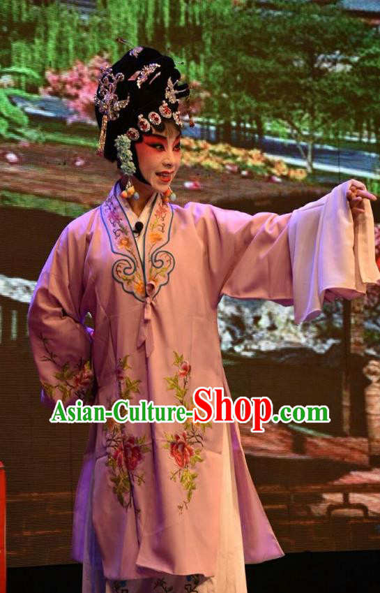 Chinese Jin Opera Young Mistress Garment Costumes and Headdress Red Book Sword Traditional Shanxi Opera Hua Tan Apparels Actress Xu Yueniang Dress