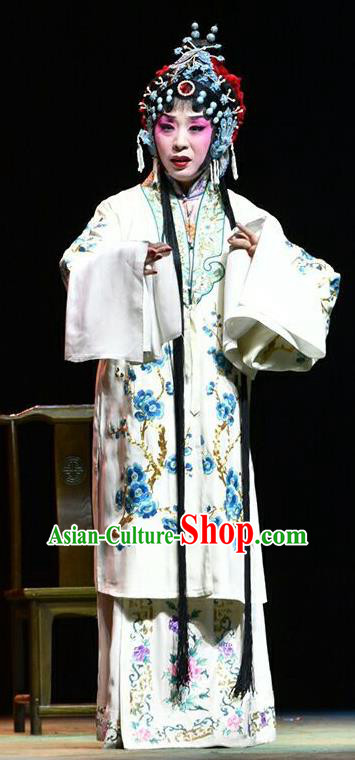 Chinese Jin Opera Actress Zhou Yulou Garment Costumes and Headdress Hua Tian Cuo Traditional Shanxi Opera Young Lady Apparels Hua Tan White Dress