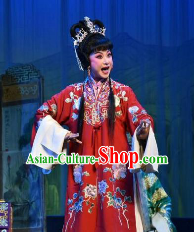 Chinese Jin Opera Diva Hua Mulan Garment Costumes and Headdress Mulan Joins the Army Traditional Shanxi Opera Actress Apparels Hua Tan Red Dress
