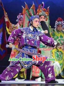 Mulan Joins the Army Chinese Shanxi Opera Wusheng Apparels Costumes and Headpieces Traditional Jin Opera Takefu Garment Soldier Purple Clothing