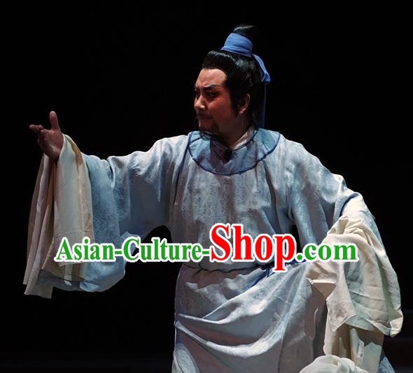 Hua Long Dian Jing Chinese Lu Opera Literati Apparels Costumes and Headpieces Traditional Shandong Opera Garment Scholar Ma Zhou Clothing