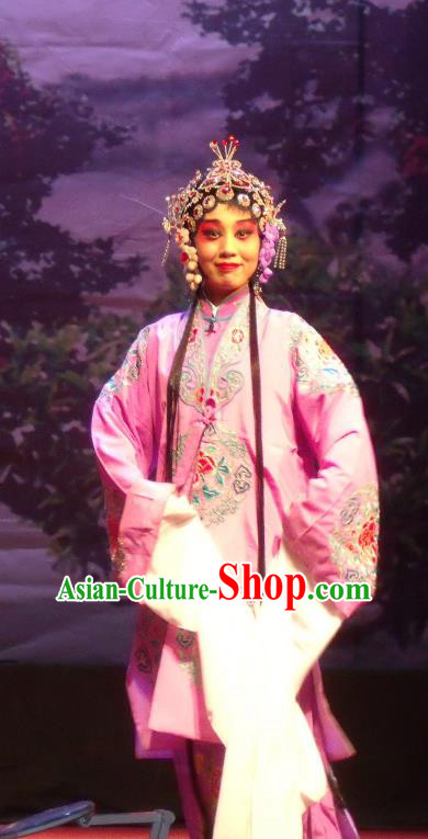 Chinese Henan Opera Hua Tan Garment Costumes and Headdress Cao Duan Huan Xiang Traditional Qu Opera Actress Apparels Diva Pink Dress