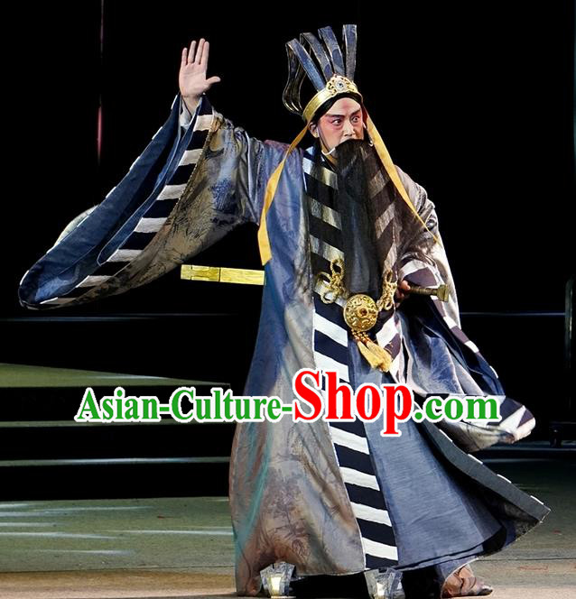 You Meng Yi Guan Chinese Hubei Hanchu Opera Elderly Male Apparels Costumes and Headpieces Traditional Han Opera Laosheng Garment Official Clothing