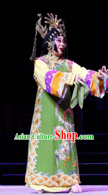 Chinese Cantonese Opera Empress Garment Prince Rui and Concubine Zhuang Costumes and Headdress Traditional Guangdong Opera Apparels Queen Xiaozhuang Green Dress