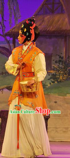 Chinese Cantonese Opera Xiaodan Garment Costumes and Headdress Traditional Guangdong Opera Young Beauty Apparels Village Girl Dress
