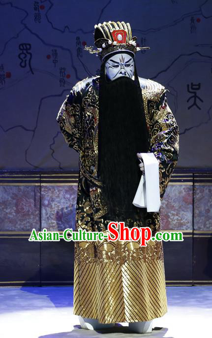 General Ma Chao Chinese Guangdong Opera Prime Minister Cao Cao Apparels Costumes and Headpieces Traditional Cantonese Opera Elderly Male Garment Laosheng Clothing