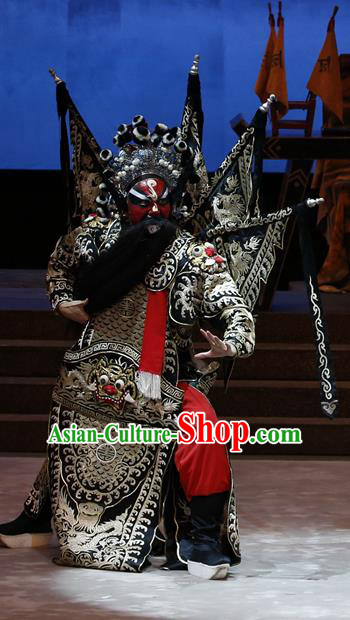 General Ma Chao Chinese Guangdong Opera Black Kao Apparels Costumes and Headpieces Traditional Cantonese Opera Shogun Garment Armor Clothing with Flags