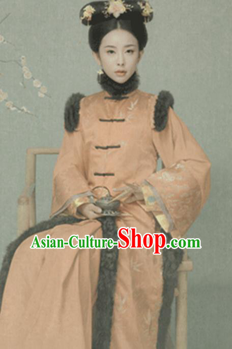 Chinese Traditional Drama Ancient Manchu Imperial Consort Hanfu Dress Apparels Qing Dynasty Palace Woman Historical Costumes and Headdress Complete Set