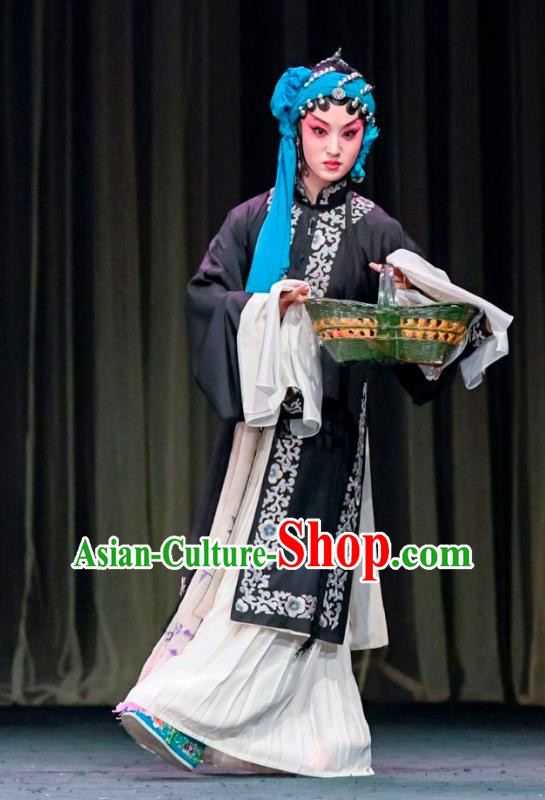 Chinese Sichuan Opera Highlights Tsing Yi Garment Costumes and Headdress Wu Jia Po Traditional Peking Opera Distress Maiden Dress Diva Wang Baochuan Apparels