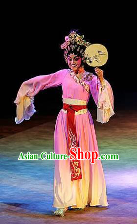 Chinese Cantonese Opera Court Maid Garment Gao Emperor of Han Costumes and Headdress Traditional Guangdong Opera Xiaodan Apparels Palace Lady Pink Dress