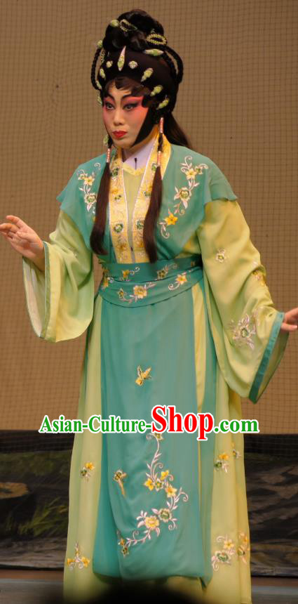 Chinese Cantonese Opera Young Lady Garment Emperor and the Village Girl Costumes and Headdress Traditional Guangdong Opera Diva Apparels Village Girl Zhang Guilan Dress