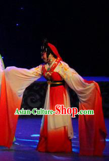 Chinese Cantonese Opera Fairy Garment Qian Nv You Hun Costumes and Headdress Traditional Guangdong Opera Ghost Nie Xiaoqian Apparels Hua Tan Red Dress