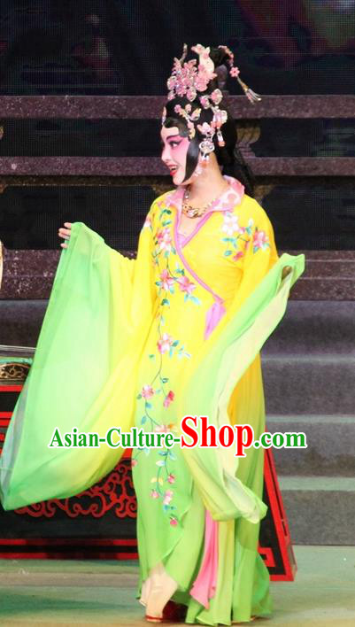 Chinese Cantonese Opera Imperial Consort Da Ji Garment Legend of Er Lang Costumes and Headdress Traditional Guangdong Opera Fairy Apparels Hua Tan Dress