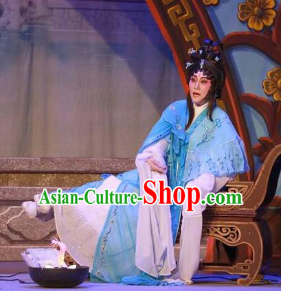 Chinese Cantonese Opera Distress Maiden Garment Costumes and Headdress Traditional Guangdong Opera Actress Apparels Diva Lin Daiyu Blue Dress