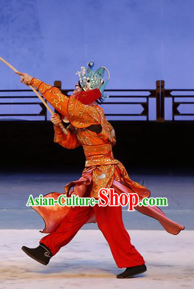 Liu Jinding Chinese Guangdong Opera Soldier Apparels Costumes and Headwear Traditional Cantonese Opera Wusheng Garment Warrior Clothing