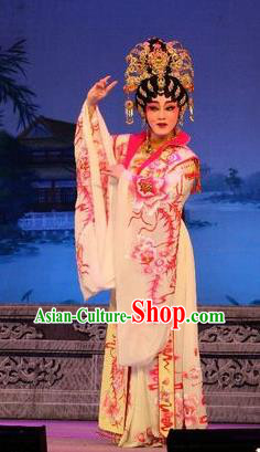 Chinese Cantonese Opera Young Female Garment Costumes and Headdress Traditional Guangdong Opera Hua Tan Apparels Princess Dress