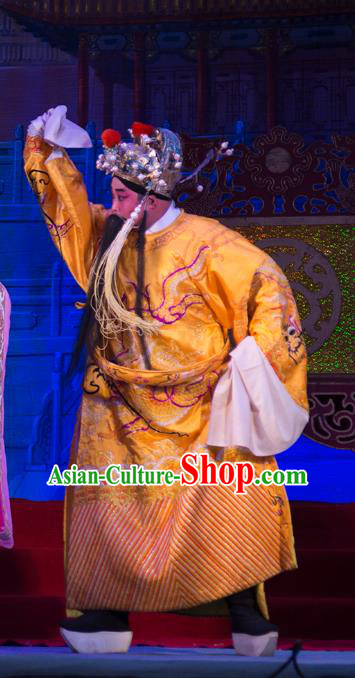 Wu Suo Dong Gong Chinese Guangdong Opera Emperor Apparels Costumes and Headwear Traditional Cantonese Opera Laosheng Garment Monarch Clothing
